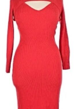 Fashion Nova Vibrant Red Long Sleeve Cutout Midi Dress
